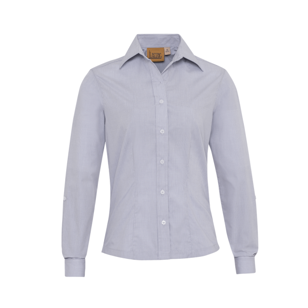 Gray Square Pattern Long Sleeve Thai Shirt For Women